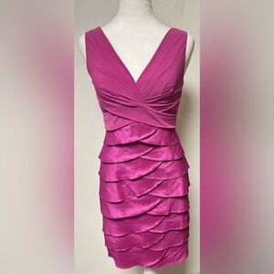 ADRIANNA PAPELL Magenta Shutter Pleats Tiered Sleeveless Cocktail Dress 
Size 4